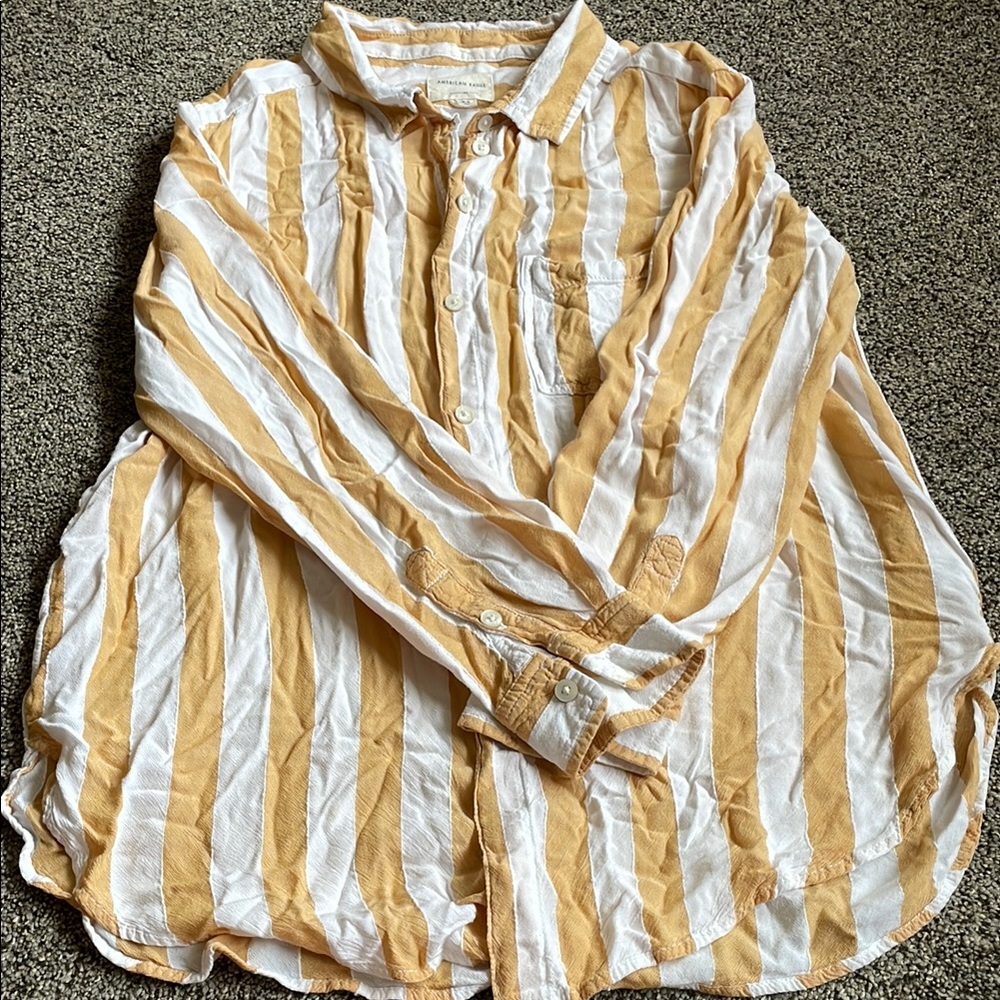 American Eagle Outfitters Mustard and White Striped Shirt